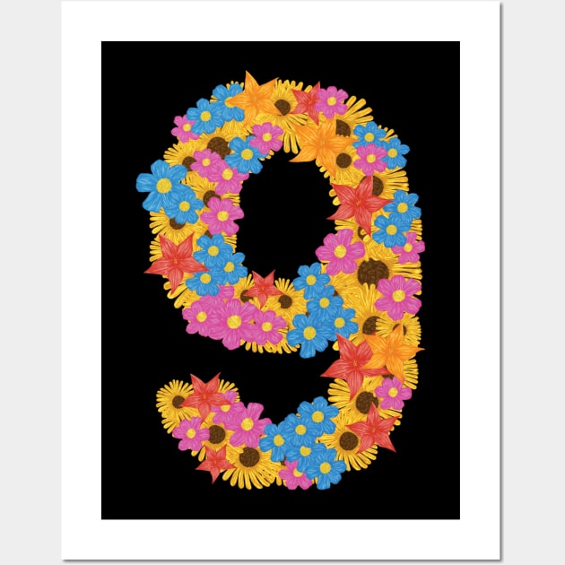 Hand Drawn Letter Number 9 nine Wall Art by khider